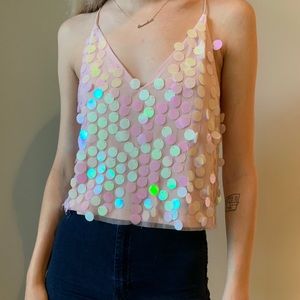 Pink Paillette Sequin cropped tank top